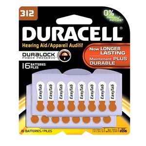 DURACELL® HEARING AID BATTERY Battery, Zinc Air, Size 312, 16pk, 6 pk/bx