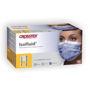 CROSSTEX ISOFLUID® EARLOOP MASK ASTM Level 1 Mask, Latex Free (LF), Sapphire, 50/bx, 10 bx/ctn