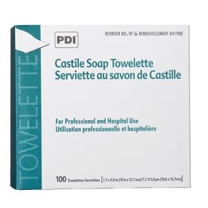PDI CASTILE SOAP TOWELETTE Castile Soap Towelette, 2% Coconut Oil, 1/pk, 100 pk/bx, 10 bx/cs