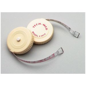 DUKAL TECH-MED TAPE MEASURE Tape Measure, Retractable, 72"L, ¼"W, Linen-Like Fiberglass, White Plastic Case, Push Button to Retract Tape, English Scale, Reverse Side Metric, 6/bx
