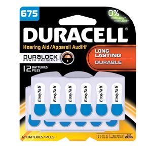 DURACELL® HEARING AID BATTERY Battery, Zinc Air, Size 675, 12/pk, 2pk/bx, 12bx/cs