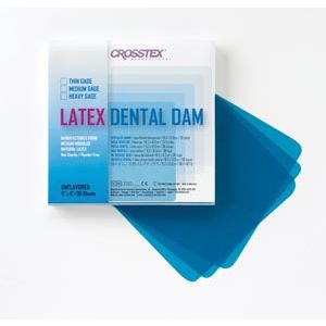 CROSSTEX DENTAL DAMS Dental Dam, Thin, Blue,  6" x 6", Unflavored, 36 sheets/bx