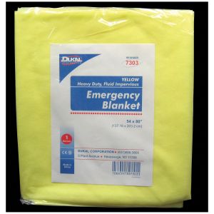 DUKAL EMERGENCY BLANKETS Emergency Blanket, 54 x 80", Yellow, Heavy Duty Fluid Impervious, 1/bg, 50 bg/cs