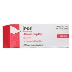PDI ALCOHOL PREP PAD Alcohol Prep Pad, Medium, Sterile, 1.1” x 2.6”, Applicator 2” x 2”, 200/bx, 20 bx/cs