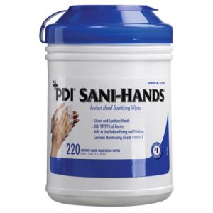 PDI SANI-HANDS® INSTANT HAND SANITIZING WIPES Instant Hand Sanitizing Wipe, Large, 6" x 7½", 220/can, 6 can/cs