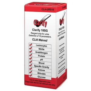 CLARITY DIAGNOSTICS URINALYSIS Clarify Urine Reagent Strips, 10SG, CLIA Waived, Visual Read Only, Tests for: Leukocytes, Nitrite, Urobilinogen, Protein, pH, Blood, Specific Gravity, Ketone, Bilirubin, & Glucose, 100 strips/bx