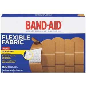 J&J BAND-AID® FLEXIBLE FABRIC ADHESIVE BANDAGES Adhesive Bandage Strip, 1" x 3", 100/bx, 12 bx/cs