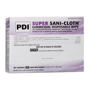 PDI SUPER SANI-CLOTH® GERMICIDAL DISPOSABLE WIPE Germicidal Disposable Wipe, Large, Individual, Boxed, 5" x 8", 50/bx, 10 bx/cs