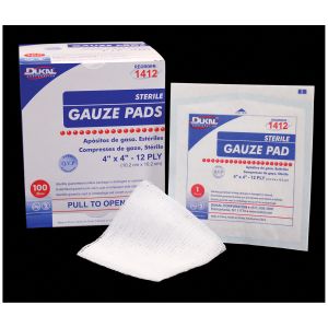 DUKAL GAUZE PADS Gauze Pad, 4" x 4", 12-Ply, Sterile, 1/pk, 100 pk/bx, 12 bx/cs
