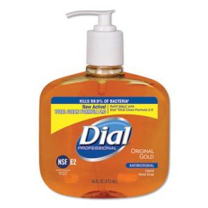 DIAL® GOLD ANTIMICROBIAL LIQUID HAND SOAP Gold Liquid Hand Soap, Antimicrobial, Pump, 16 oz, 12/cs