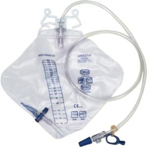 AMSINO AMSURE® URINARY DRAINAGE BAGS Drainage Bag, 2000mL, Anti-Reflux Device, Pre-Pierced Needle Free Sampling Port (Luer Slip or Blunt Cannula Compatible), Universal Double Hook & Rope Hanger, T-Tap Drain Port, Sterile Fluid Pathway, 20/cs