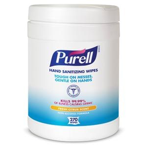 GOJO PURELL® SANITIZING HAND WIPES Durable Textured Wipes For Superior Cleaning, Non Linting, 270 ct Popup Canister, Wiper Size 6" x 6¾", Tested & Approved For Hands, Not Approved For Use as a Surface Disinfectant, 6 can/cs