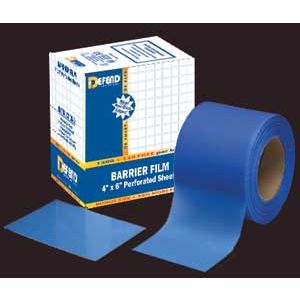 MYDENT DEFEND BARRIER PRODUCTS Barrier Film w/ Non-Stick Edge, Blue, 4" x 6" Sheets, 1200/roll in Dispenser Box