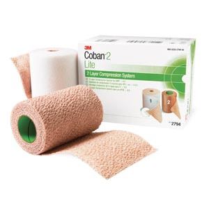 SOLVENTUM COBAN™ COMPRESSION SYSTEM Lite Compression System Includes: Roll 1 Comfort Layer 4" x 2.9 yds, Upstretched, Roll 2 Compression Layer 4" x 5.1 yds, Fully Stretched, Green, 1/bx, 8 bx/cs