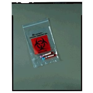 MEDEGEN LAB SAFE™ LABORATORY SPECIMEN COLLECTION BAGS Collection Bag, 6" x 6", Zip Closure, Biohazard Black/ Red Print, 1000/cs