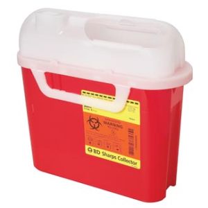 BD PATIENT ROOM SHARPS COLLECTORS Sharps Collector, 5.4 Qt, Side Entry, Red, 20/cs