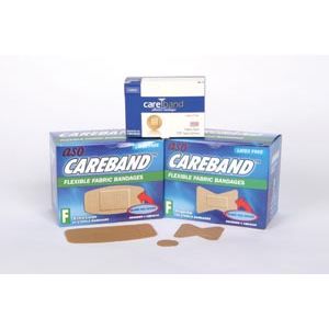 ASO CAREBAND™ FABRIC ADHESIVE STRIP BANDAGES Fabric Knuckle Strips, Latex Free (LF), 100/bx, 12 bx/cs